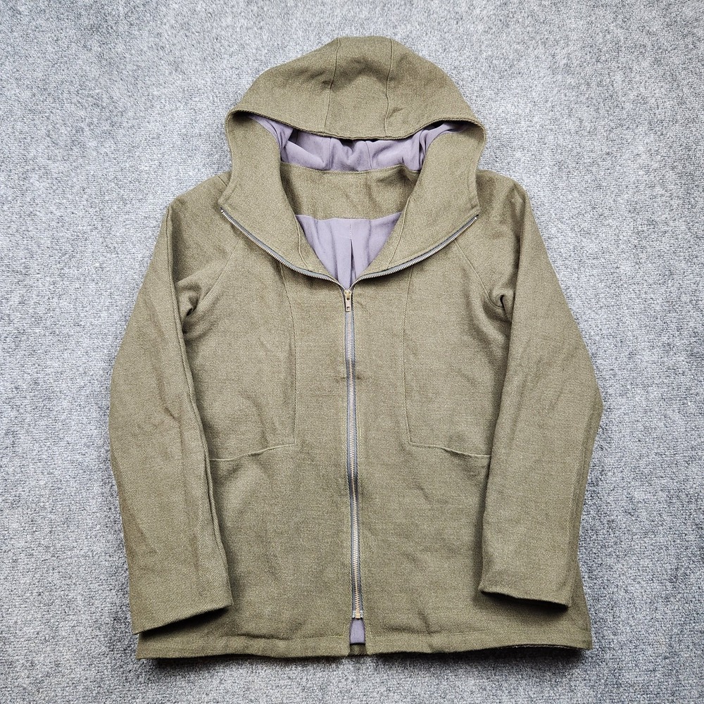 90s Minimalist Wool Gabardine Hooded Jacket Olive‎ Raglan Zip Coat Modern Medium